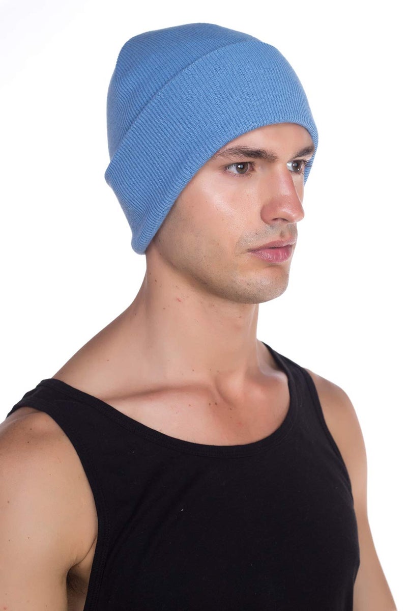 Top Level Beanie Men Women - Unisex Cuffed Plain Skull Knit Hat Cap, Sky - Image 2
